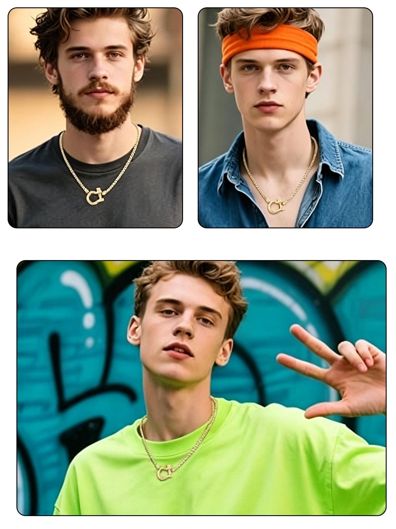 Mountaineering Carabiner Pendant Necklace, Stainless Steel Screw Anchor Chain, Fox Tail Wheat Chain, Nautical Sailor Clasp, Unisex Fashion Jewelry