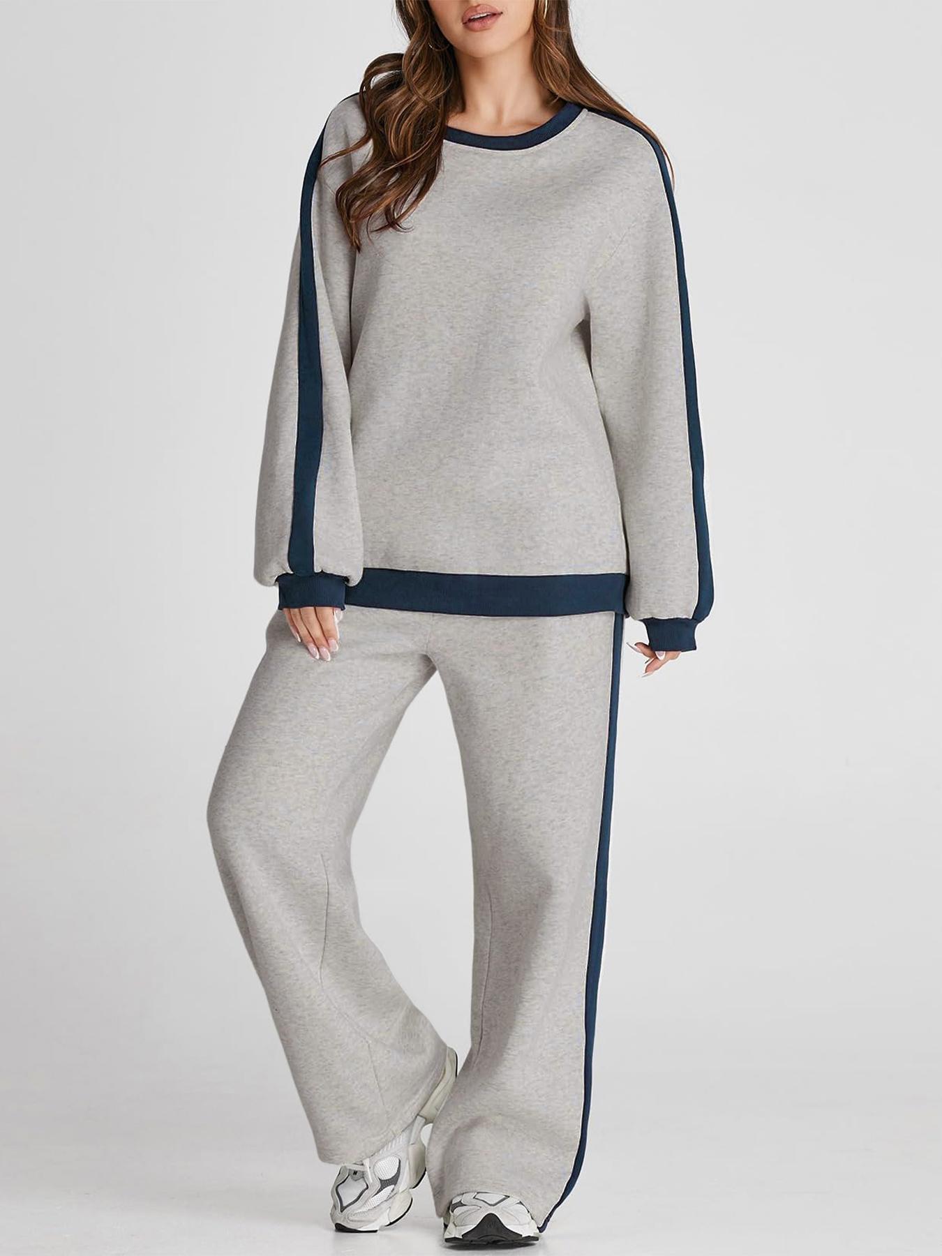 Women's Casual Patchwork Set, Colorblock Top & Loose-Fit Pants, Fall Winter, Comfortable Sportswear for Daily Wear, Athletic Activewear Tracksuits, Sweatsuit Sets, Sweatsuit Outfits