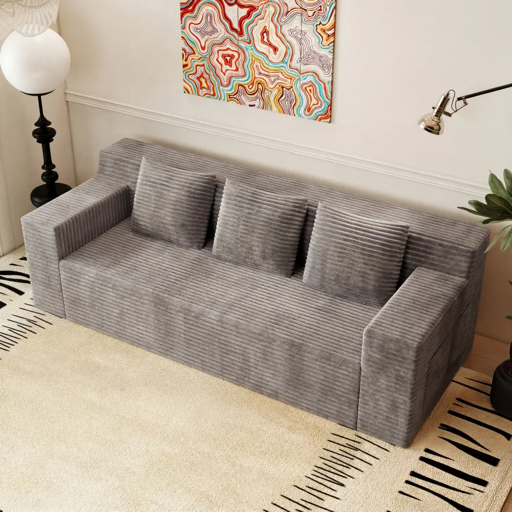 71" Corduroy 3-Seater Sofa, Deep Seat Couch, No Assembly Required, Comfy Loveseat for Living Room, Bedroom, Apartment, Conference Room
