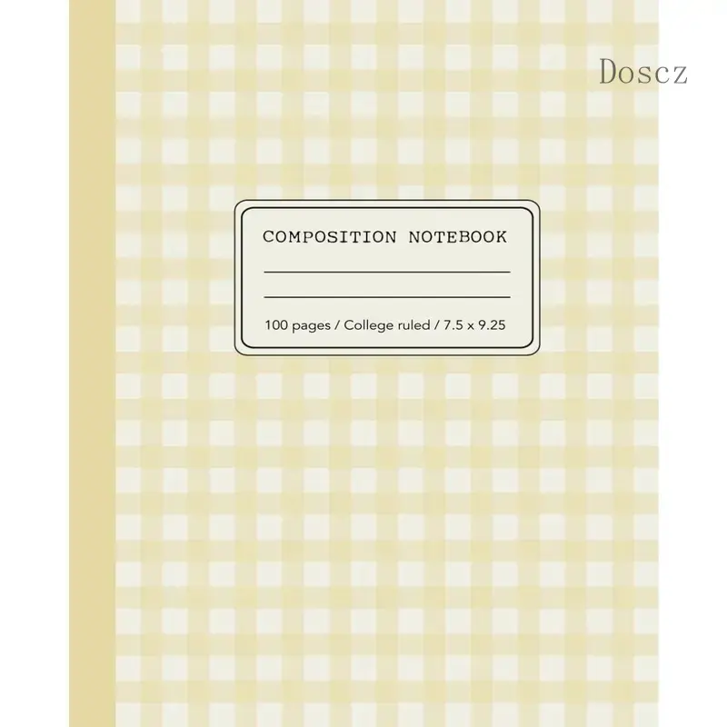 Study Stationery Composition Notebook - Aesthetic Gingham, Pastel Yellow, College Ruled Paper, Cottagecore Paperback