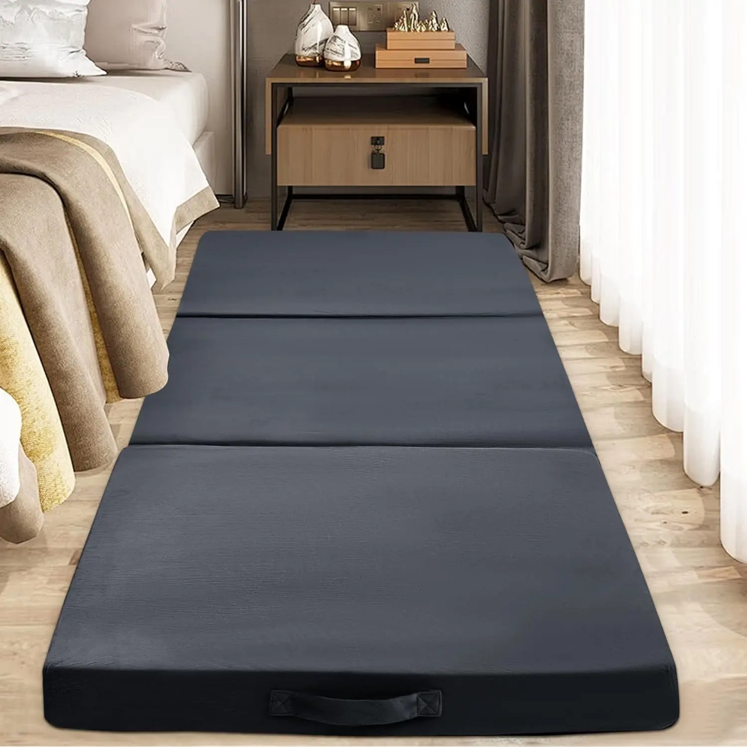 Floor Lounger Pillow,Foldable Soft Memory Foam Floor Pillow Portable 3-Piece Folding Pillow with Handle,Suit for Meditation,Playing,Yoga,Reading,Sleeping(Dark Gray)