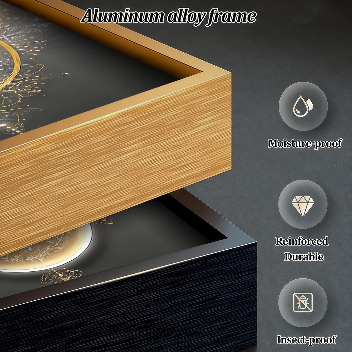 3 Counts Aluminum Alloy Framed Painting, Golden Abstract Geometry Light Art, Home Decoration For Living Room, Bedroom, Office, Restaurant, Hallway Wall Decor, Odorless Print Artwork, Luxury Perfect Gift For Friends And Family