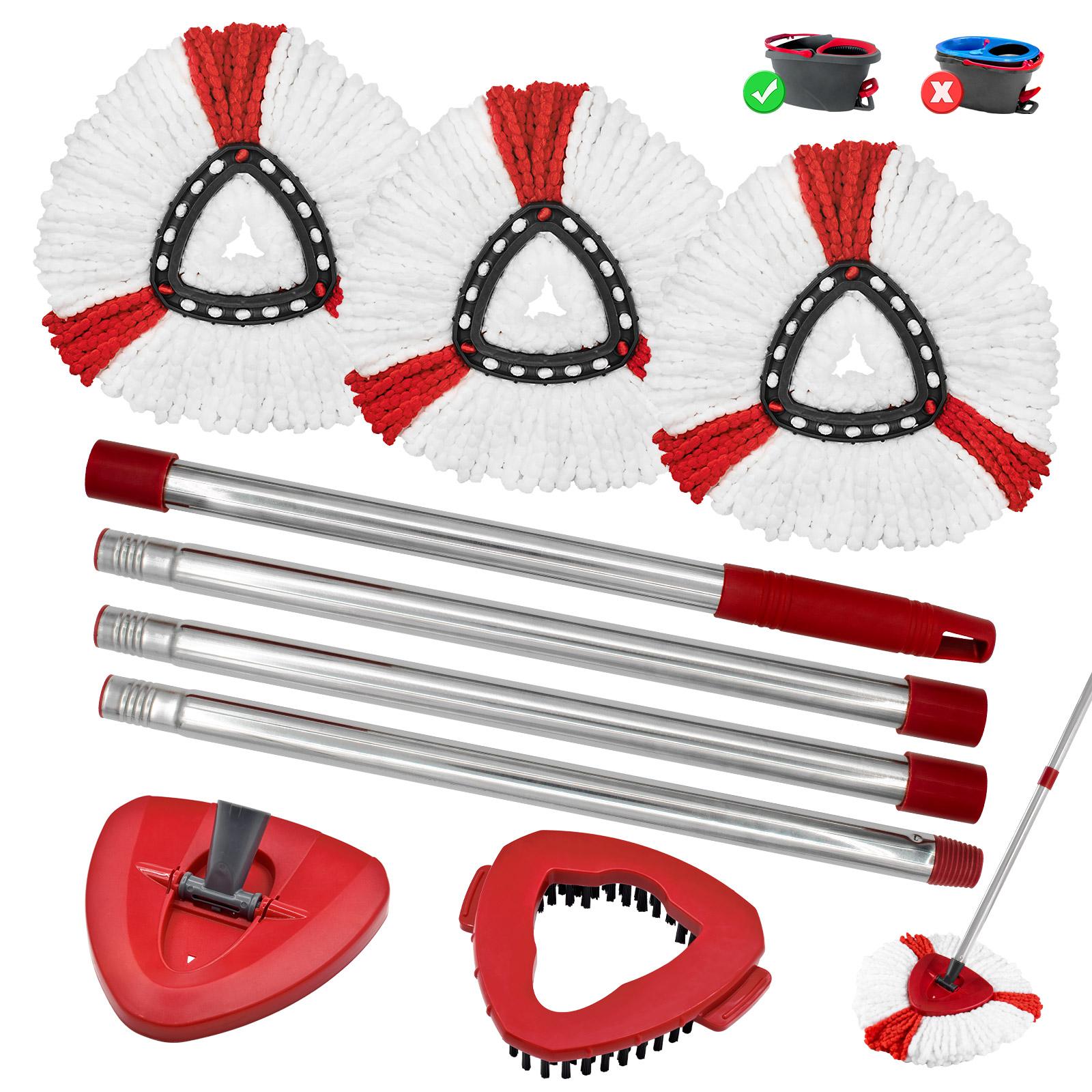 1set Triangle Spin Mop Set, Triangular Mop, Includes Mop Handle, Base, Replacement Brush Heads and Microfiber Cloths, Compatible with Vileda/o-Cedar Easywring 1tank System, Deep Cleaning, Washable, For Kitchen Bathroom Cleaning Supplies