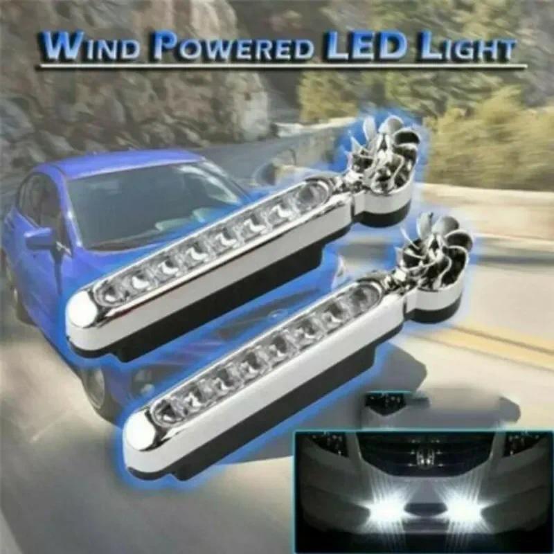 2pcs Wind powered daytime running lights, car grille warning, flashing wind powered LED decorative lights without wiring parts for Chevrolet, Ford, Toyota, Jeep, Honda and other cars