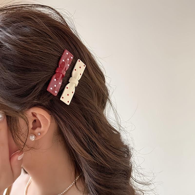 8Pcs Red‑White Polka‑Dot Hair Clip Set, Bow & Wavy‑Shaped Decor Side Barrettes, Sweet Multi‑style Decorative Hair Pins, Trendy All‑match Hair Accessories for Women Girls Daily Hairstyle