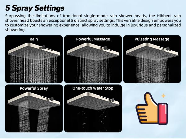 Hibbent Upgraded 13'' Shower Head Combo, High Pressure 5 Spray Rainfall Showerhead, 10 Spray Mode Handheld, All Metal Easy Reach 4-way Diverter with Pause Mode, 71'' Hose and Holder, Brushed Nickel