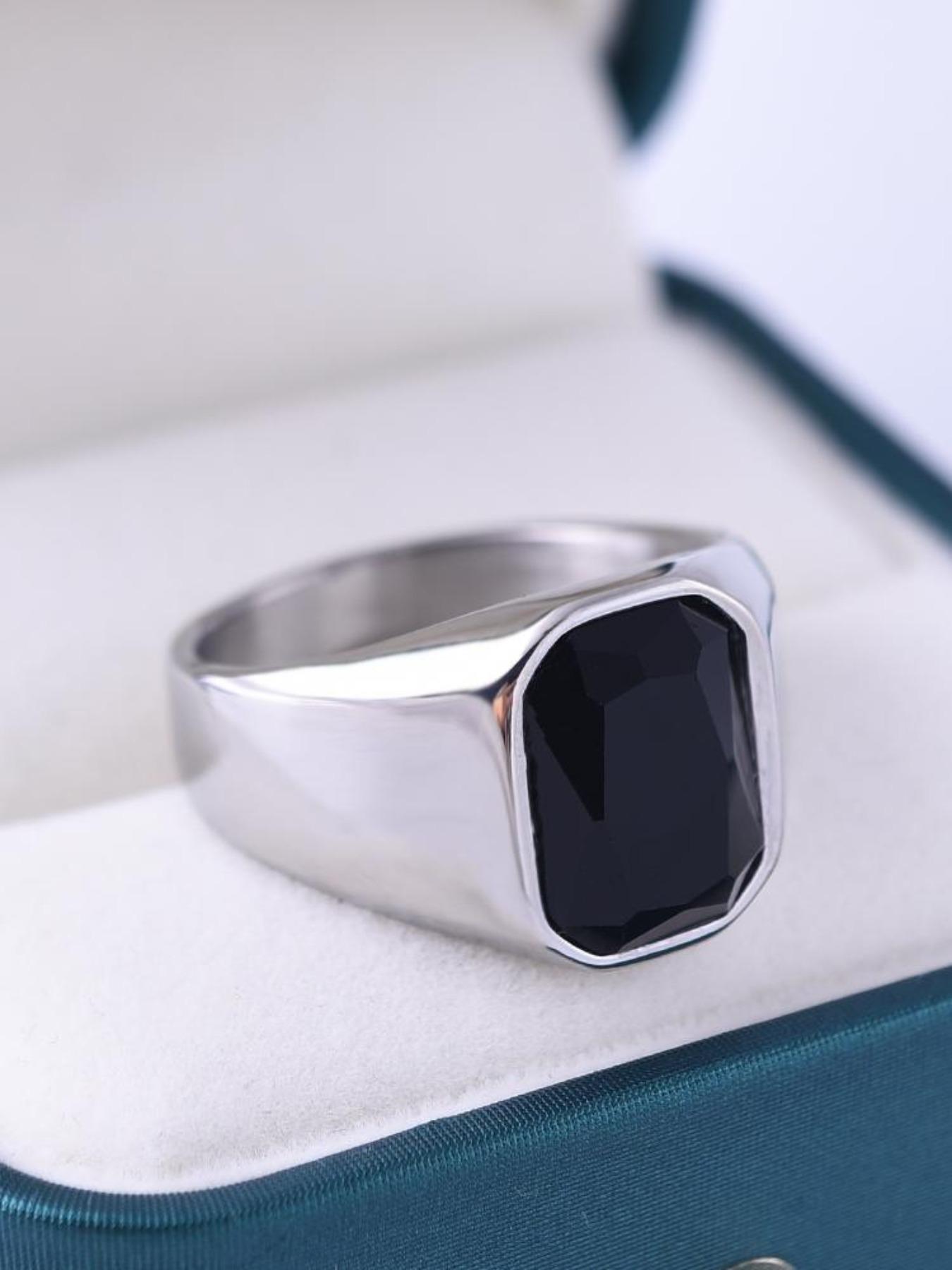 Vintage Turquoise Men's Stainless Steel Ring, Natural Agate Vein, Unique Gemstone Accessory