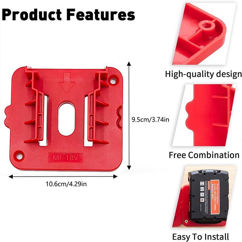 10 Pack Wall Mounted Battery Rack for Milwaukee M18 18v Batteries, Strong Compatibility, Easy Installation, Space Saving, Durable Storage, Cordless Tool Organizer