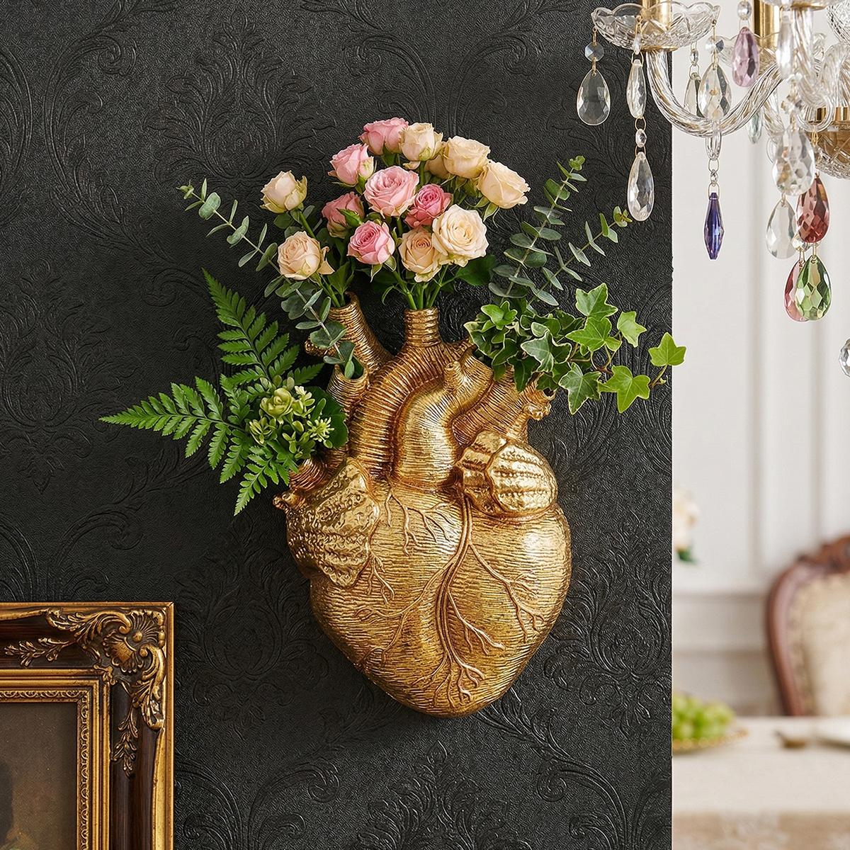 European Resin Heart-Shaped Hydroponic Hanging Decorative Vase, Modern Wall Decoration, Multi-Color Options, Home & Garden Decor