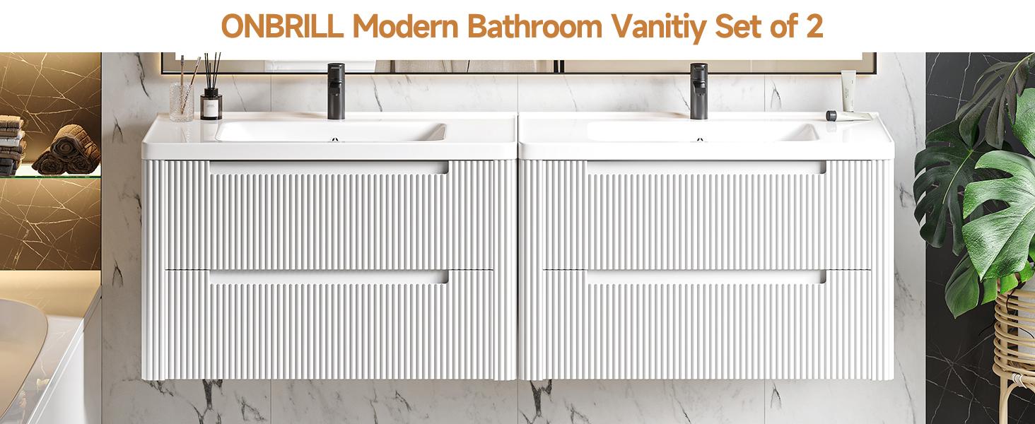 【SPOTLIGHT DAY】ONBRILL Modern Bathroom Vanity with Sink Combo, Curved Floating Bath Vanity with 2 Soft Close Drawer, Wall Mount Bathroom Vanities with Integrated Ceramic Sink for Small Space, Apartment 【SPOTLIGHT DAY】ONBRILL Modern Bathroom Vanity with Sink Combo, Curved Floating Bath Vanity with 2 Soft Close Drawer, Wall Mount Bathroom Vanities with Integrated Ceramic Sink for Small Space, Apartment
