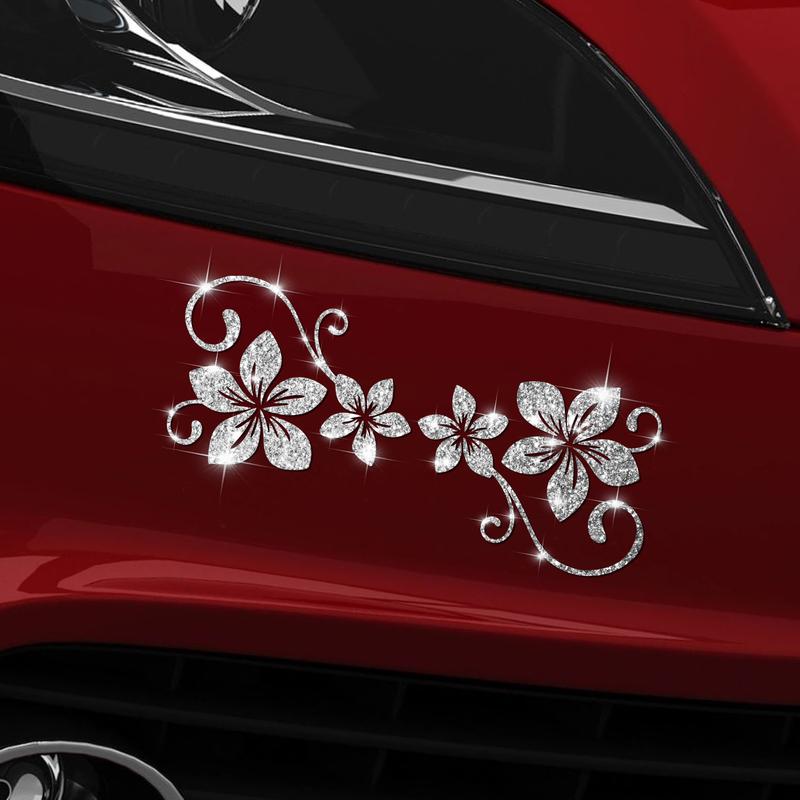 Four Vine Flower Car Sticker, Shiny Plant Floral Pattern, Self-Adhesive No Residue, Easy Installation for Cars Trucks Motorcycles Windows Laptops, Universal Car Sticker