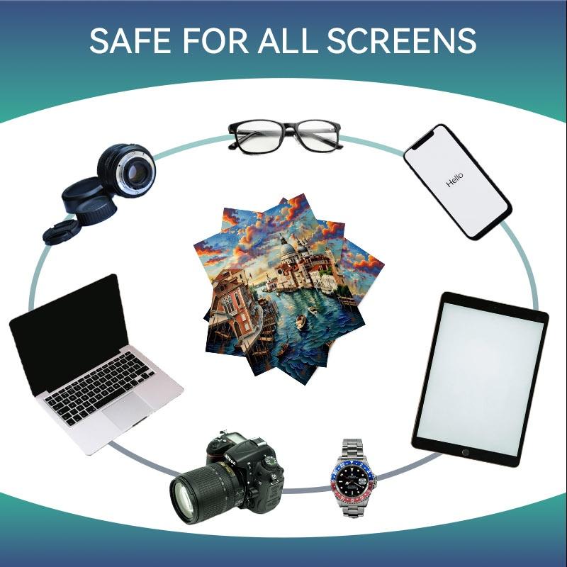 1/3/6/14pcs Venetian Canal Scene Printed Cleaning Cloth, For Camera&Glasses Lenses, Multiple Specifications Available, Single - Sided, High - Quality Microfiber, Ideal For Photographers&Optical Users, Stylish Design, Easy To Clean, Durable & Reusable
