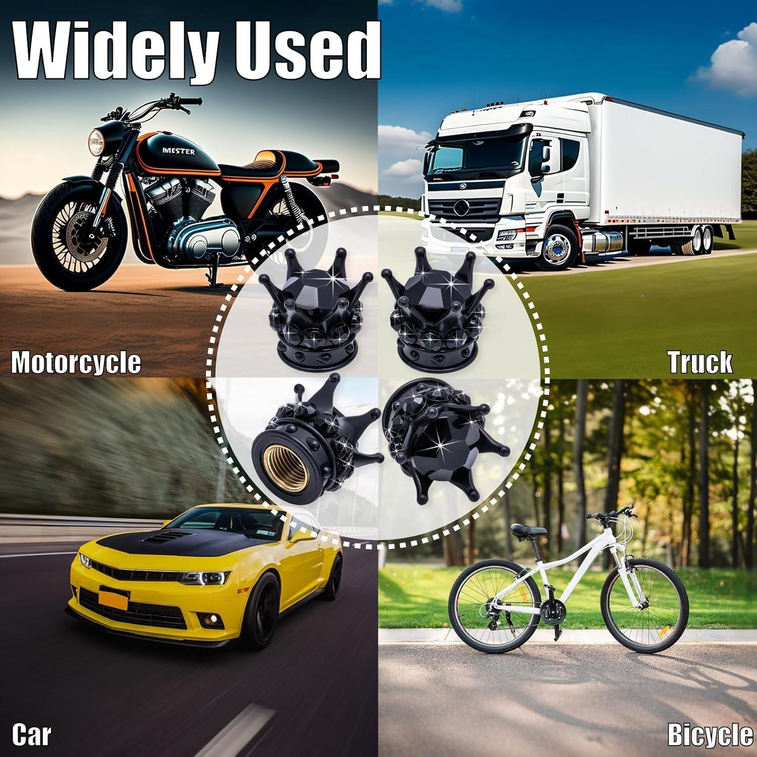 5-Pack Crown Tire Valve Caps, Sparkling Crystal Shape, Universal Chrome, Durable Abs Plastic, Easy Install, Car & Bike Accessories