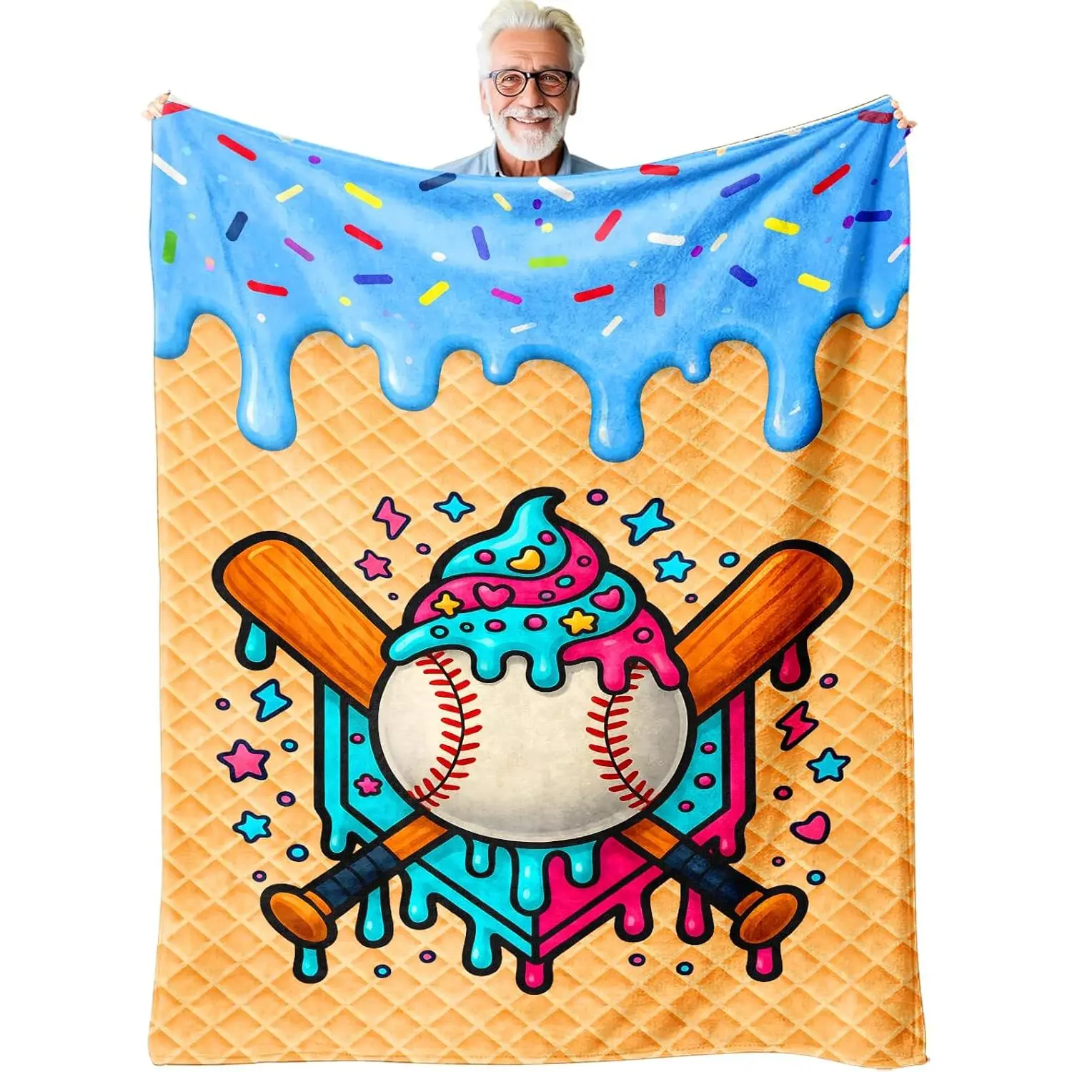Baseball Ice Cream Drip Throw Blanket, Cozy Lightweight Sports Blanket for Couch Bed, Room Decor Gift for Teens, Birthday Christmas Get Well Coach- halloween decor,christmas decor,fall home decor# soft warm throw# home decor# soft lightweight flannel