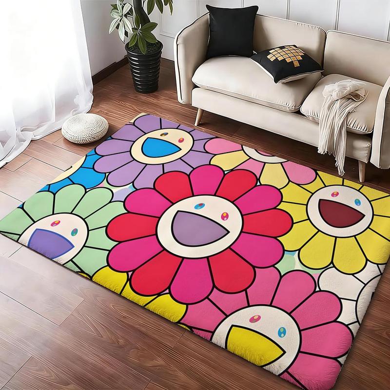 Classic Artwork T-Takashi Cool M-Murakami Floor Mat Flannel Rugs Soft Warmth Floor Mat Thickened Non-Slip for Room Home Decor Door Mat Strong Water Absorption Upgraded Anti-Slip Backing Easy to Clean
