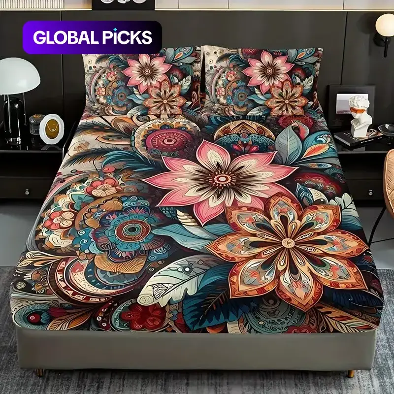 3pcs Boho Mandala Floral Bed Sheet Set, Boho Floral Bedding, Boho Sheets, 1 Bed Sheet + 2 Pillowcases, High-Definition Print, Home Dorm Use, No Inner Pillows Included