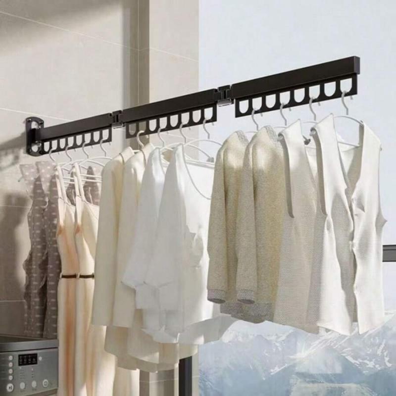 Heavy Duty Foldable Wall Drying Rack 8 Slot Space Efficient Wall Hanging Garment Organizer Durable Stainless Steel Construction Hanger Rack