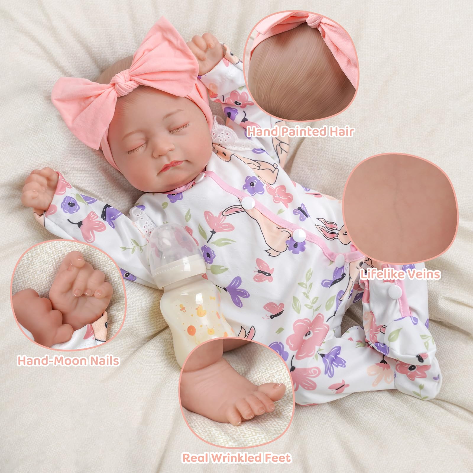 BABESIDE Reborn Baby Dolls - 17/20 Inch Cute Soft Vinyl Realistic Baby Doll Girl Poseable Smiling Real Life Rebornbabydoll with Complete Accessories for 3+ Years Old Gifts