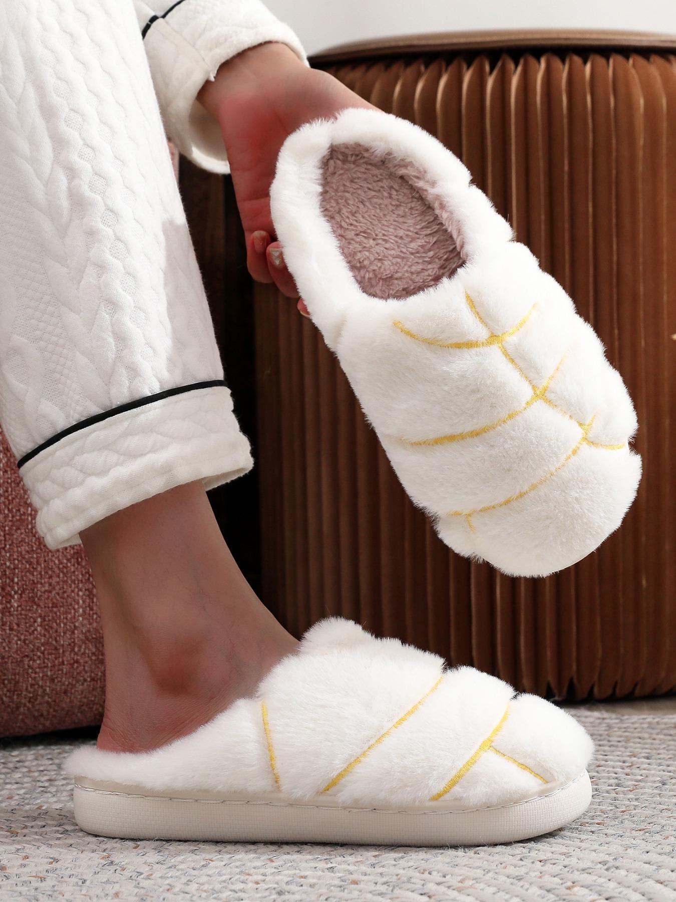 Soft Plush Slippers, Creative Cute Mexican Concha Bread Embroidered Shoes, Unisex Indoor Outdoor Warm Non-Slip Boots, Best Christmas Gift