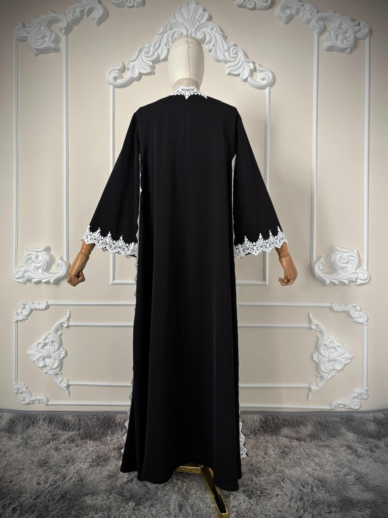 Hafizah French Lace Trim Long Sleeve Oversize Loose Fit Cardigan, Casual Drop Shoulder Outerwear for All Seasons, Chic Office Style Women's Daily Wear Jacket Everyday