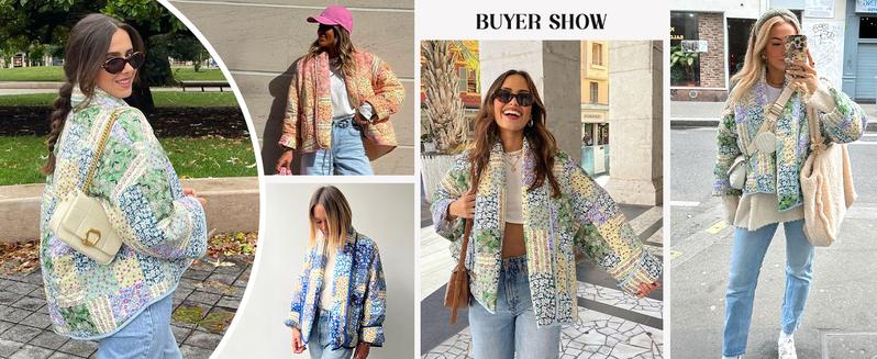 UANEO Women's Vintage Y2K Cropped Floral Quilted Jacket Printed Casual Lightweight Open Front Padded Puffer Coat | TikTokShopBlackFriday Christmas