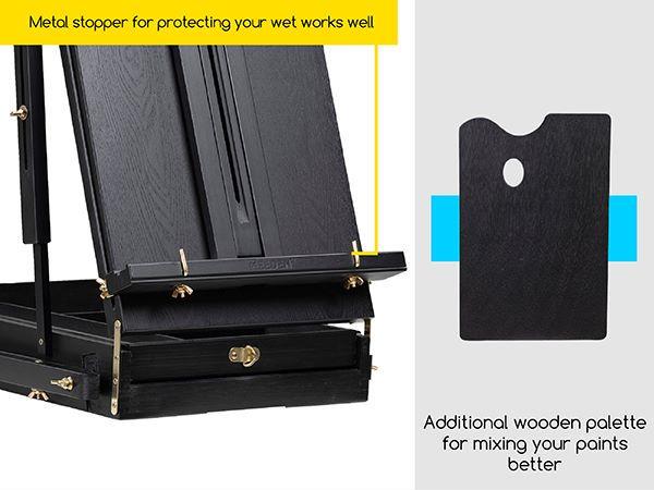 MEEDEN Art French Easel for Outdoor Painting: Wooden Plein Air Easel Box - 57''-72'' Height Adjustable Travel Easel - Black