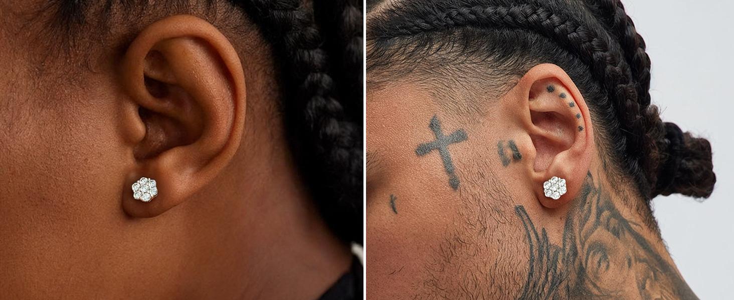 HELLOICE Moissanite Cluster Flower Stud Earrings 8mm Big Round Synthetic Moissanite Jewelry Gift for Women Men