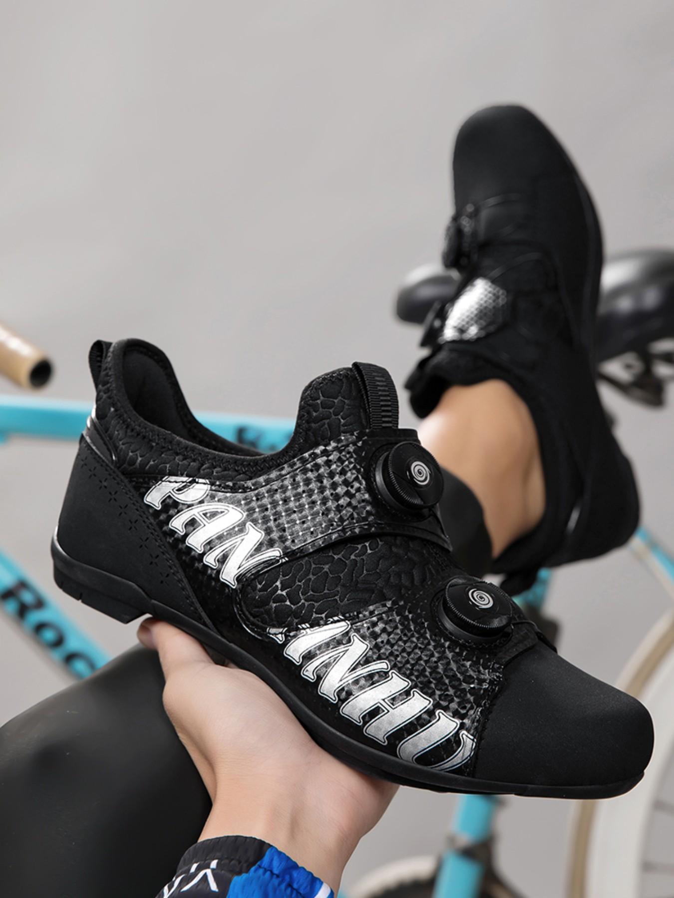 Unisex Cycling Shoes, Indoor Road Bike Shoes, Sporty PU Leather, Wide Fit, Colorblock Design, All Seasons, Professional Style