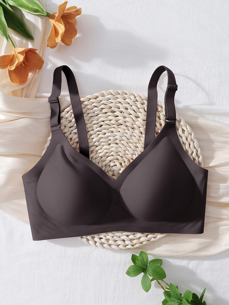 Women's Plain Wireless Jelly Bra, Comfortable Lining Removable Pads Fitted Design, Medium Support All-Season Wear