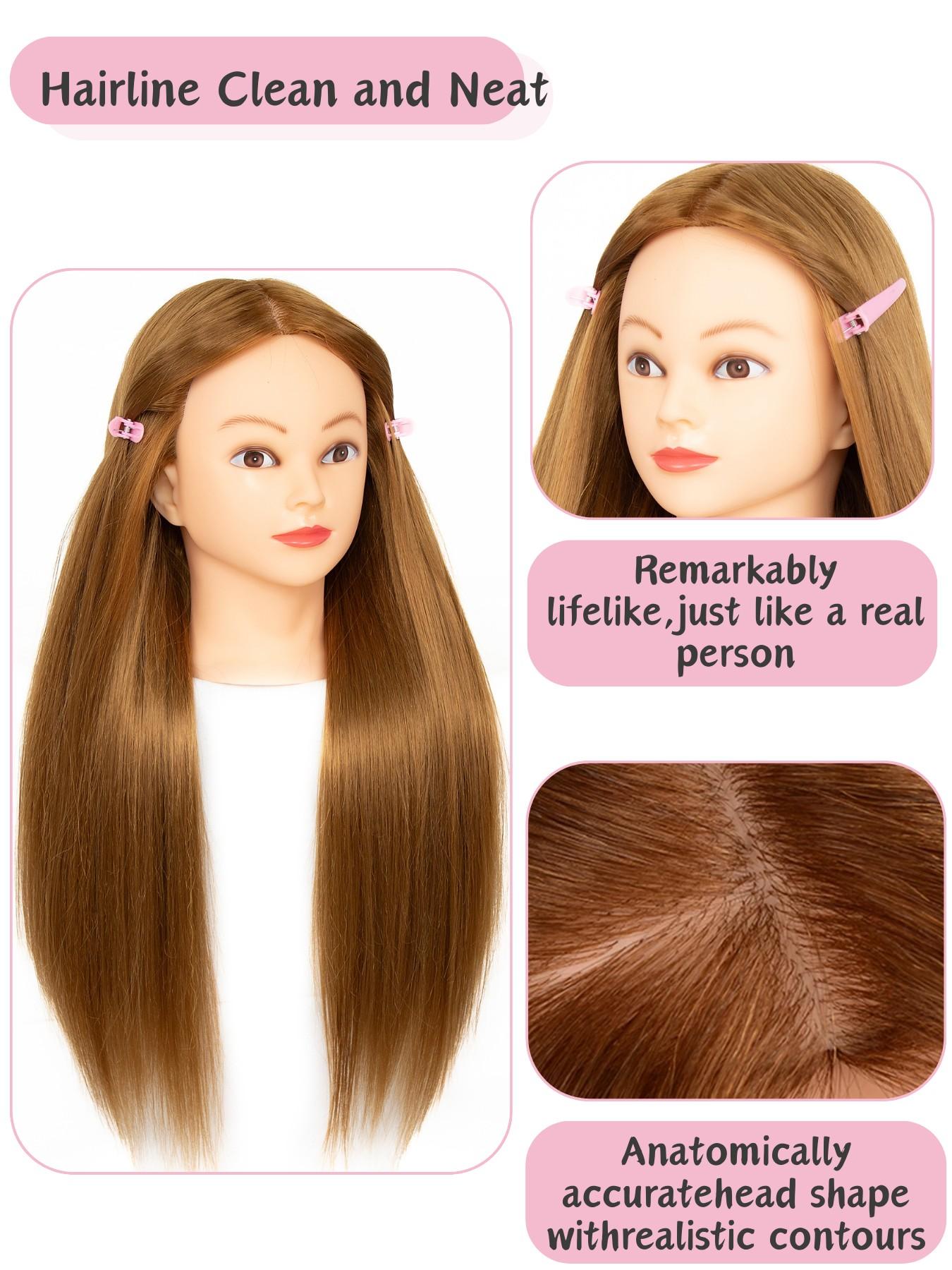 26‑28 Inch Synthetic Hair Mannequin Head 3 Colors Available Light Skin Tone Female Training Manikin Head With Table Clamp Stand And 10 Pcs Hair Comb Kit For Cosmetology Students Practicing Braids Updos And Hairstyling