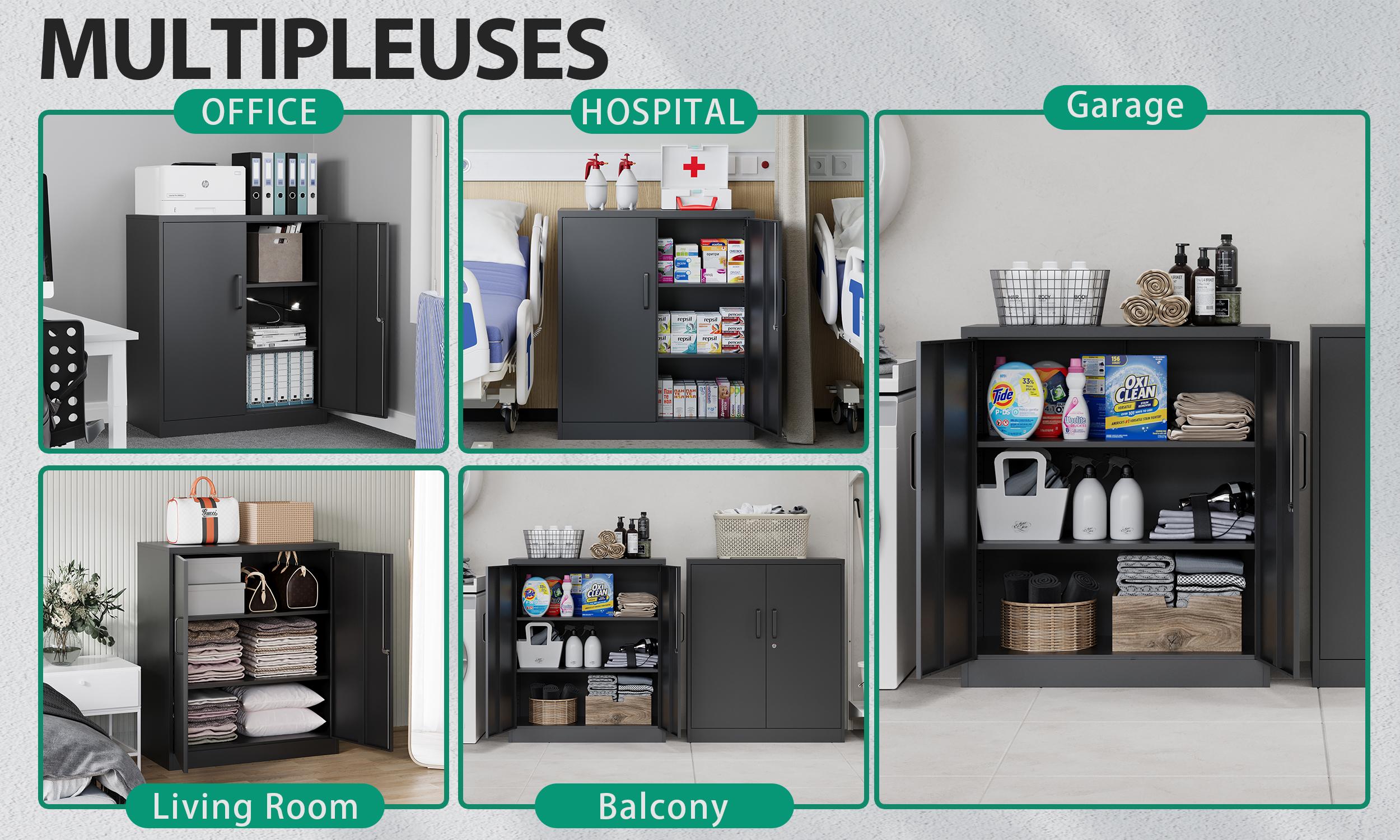 Letaya Metal Storage Cabinets with Lock, Small Locker Steel Cabinets, Adjustable Shelves 2 Doors for Home,Office, Warehouse,Garage(Black-36)