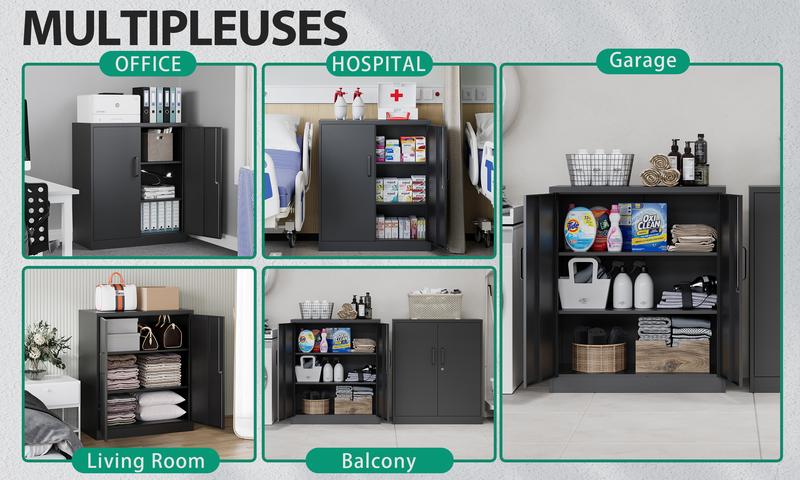 Letaya Metal Storage Cabinets with Lock, Small Locker Steel Cabinets, Adjustable Shelves 2 Doors for Home,Office, Warehouse,Garage(Black-36)