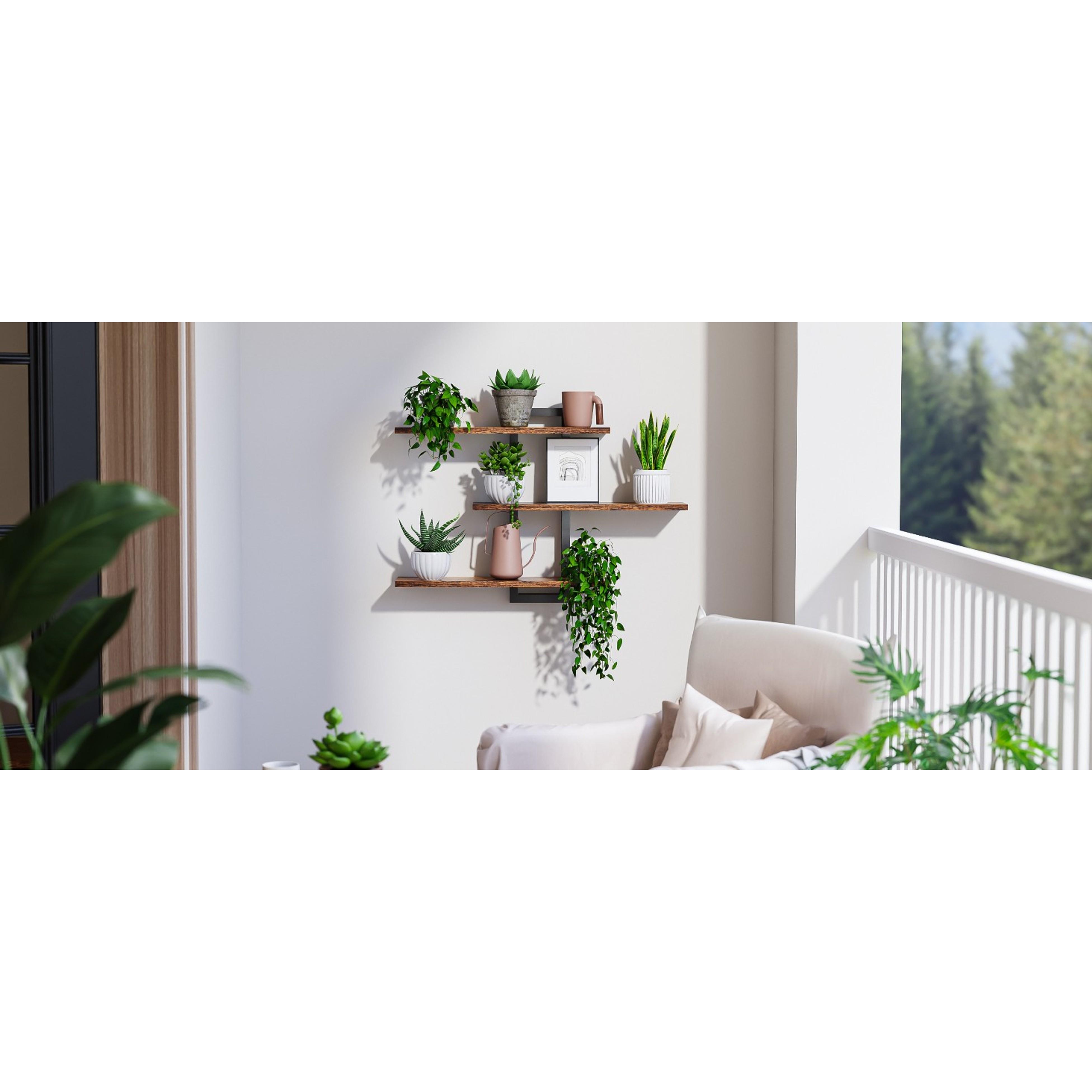 Rustic Brown and Black Wooden Floating Wall Shelves Set - 3-Tier Hanging Storage Racks for Bathroom, Bedroom, Easy Installation, Home Organizer Decor, Rustic Look