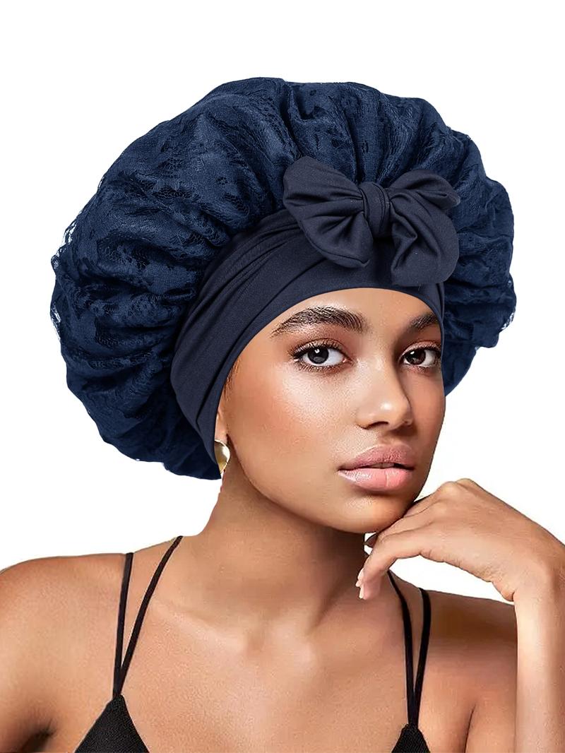 Women's Bonnet Pure Color Lace Design, Hollow Out Pattern, Double Layer Satin Sleep Cap, Non-Slip Hair Care Hat for All Hairstyles