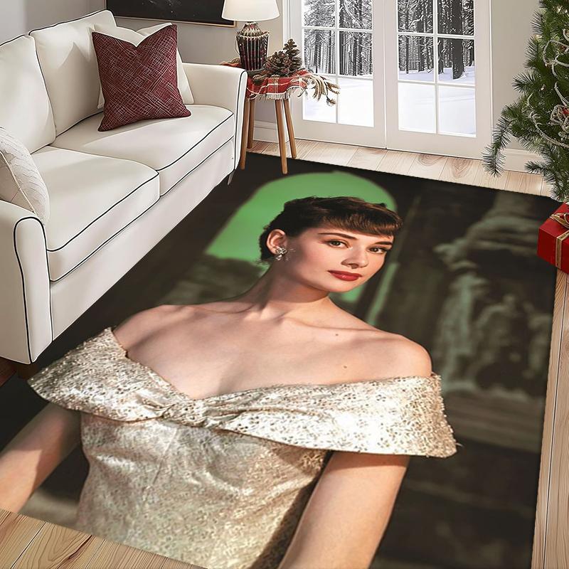 Audrey Hepburn (7) Stylish and creative printed pattern doormat for hallways, bathrooms, and entryways.  Home decor for living rooms, bedrooms, and bedside areas.  Suitable as Halloween, Christ