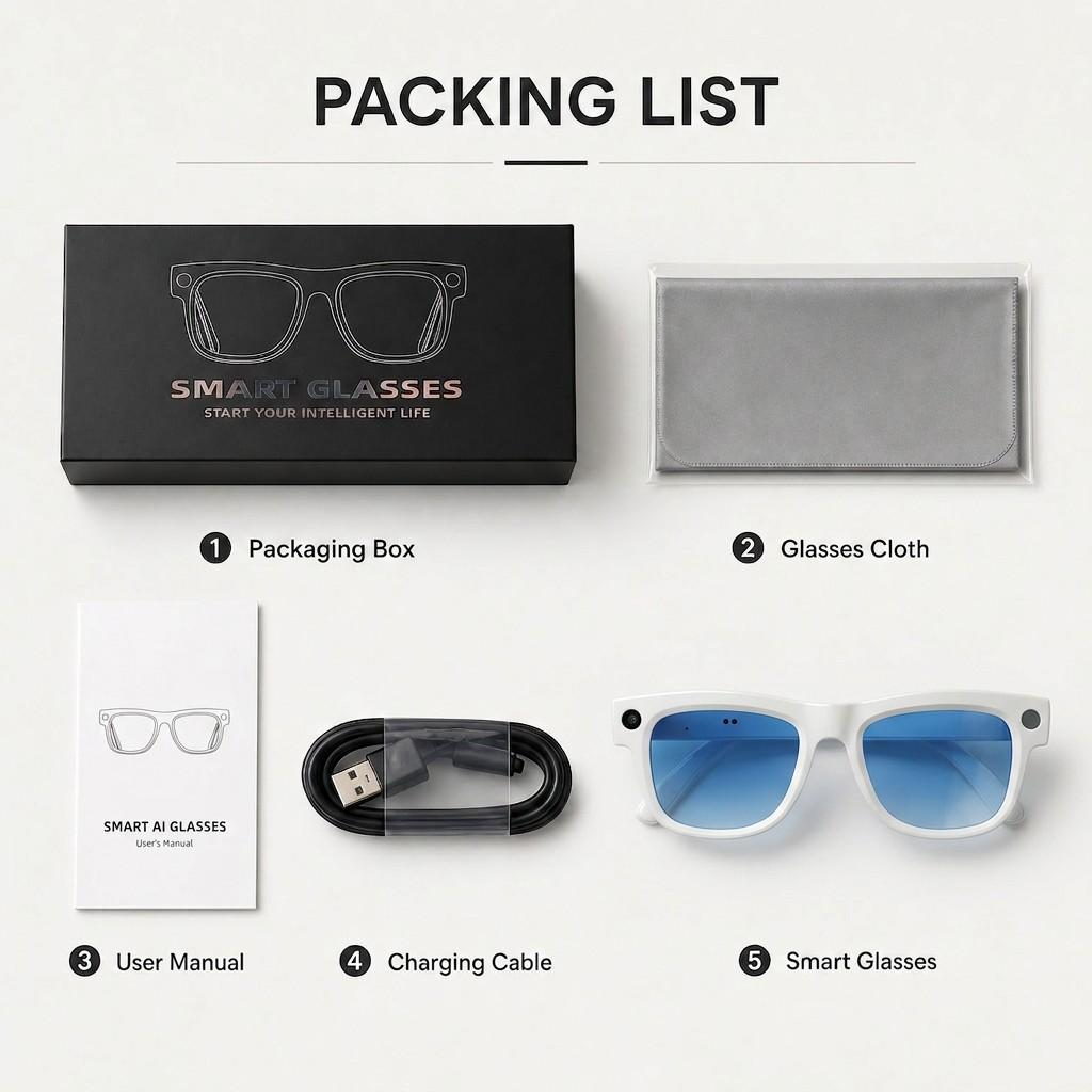 SENBONO Smart Glasses with Magnetic Charging Battery, Support Photo Video Audio Recording, Offline Local Capture with Sync After Reconnection, Travel and Outdoor Use