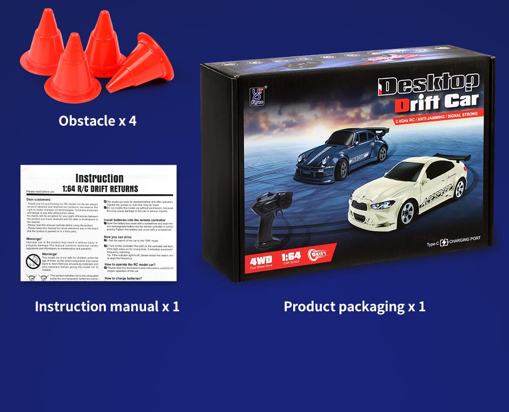 Hotfree 1/64 Mini RC Drift Car, 4WD High-Speed Full-Proportional Remote Control Sports Car with Steering Servo, LED Lights, USB Rechargeable, Desktop Entertainment Toy, Fun Birthday Christmas Gift for Kids Boys Portable Exquisite Details