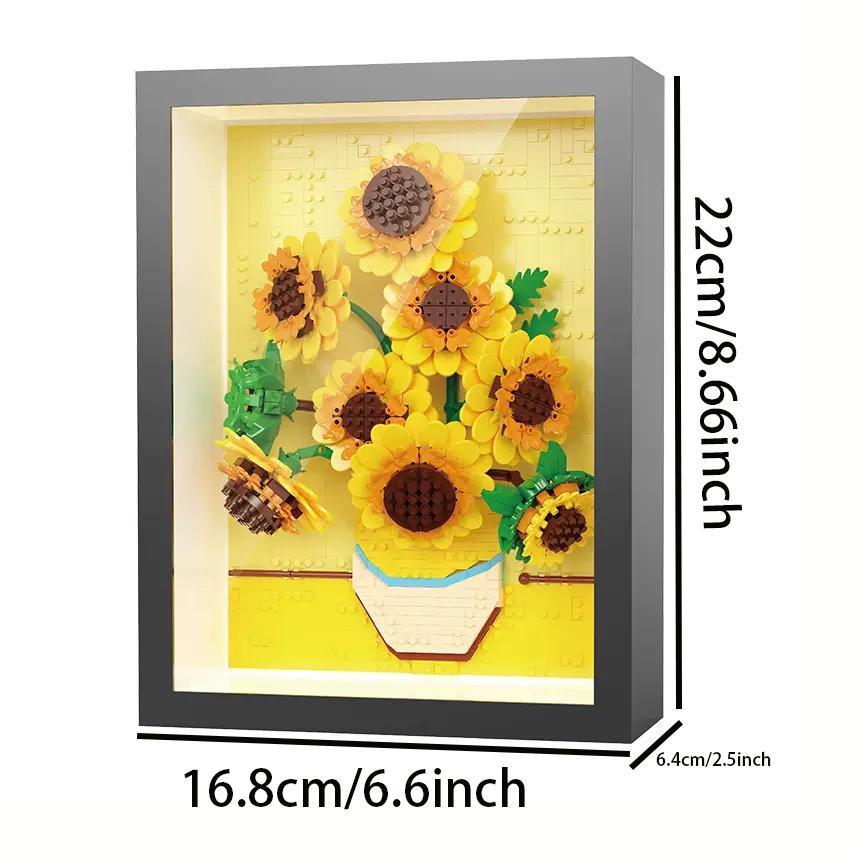 Sunflower Flower Building Blocks Set -Plant Collection Art Micro Architecture Model Home Decor Wall Art Adult Teen Architecture Kit Starry Night Van Gogh Toy Gift Lego Children's Decor Painting World Famous Art Gift