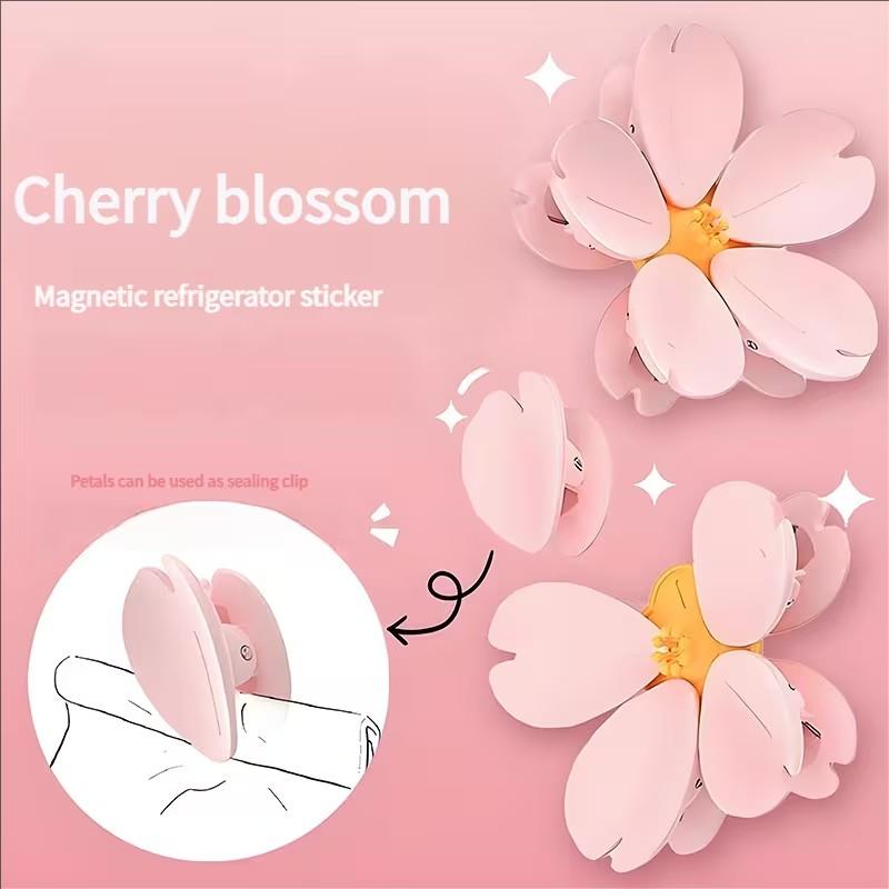 Magnetic Cherry Blossom Bag Clip, Food Sealing Clip for Snacks, Bread, Pet Food, Refrigerator Organization, Kitchen Decor Gift