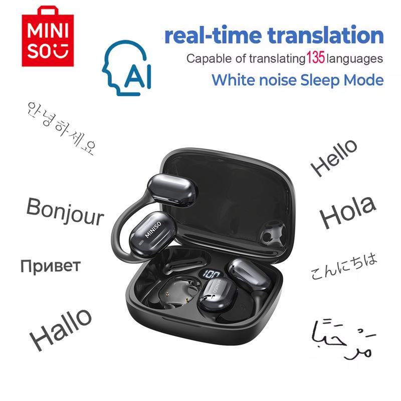 MINISO MS162 Wireless Translation Earbuds with APP Stereo Headset Built-in Microphone Headphones Bluetooth 5.4 Headset 30 Hours Long-lasting Battery Life High-quality Sound Earphones Suitable for Gym Running Exercise