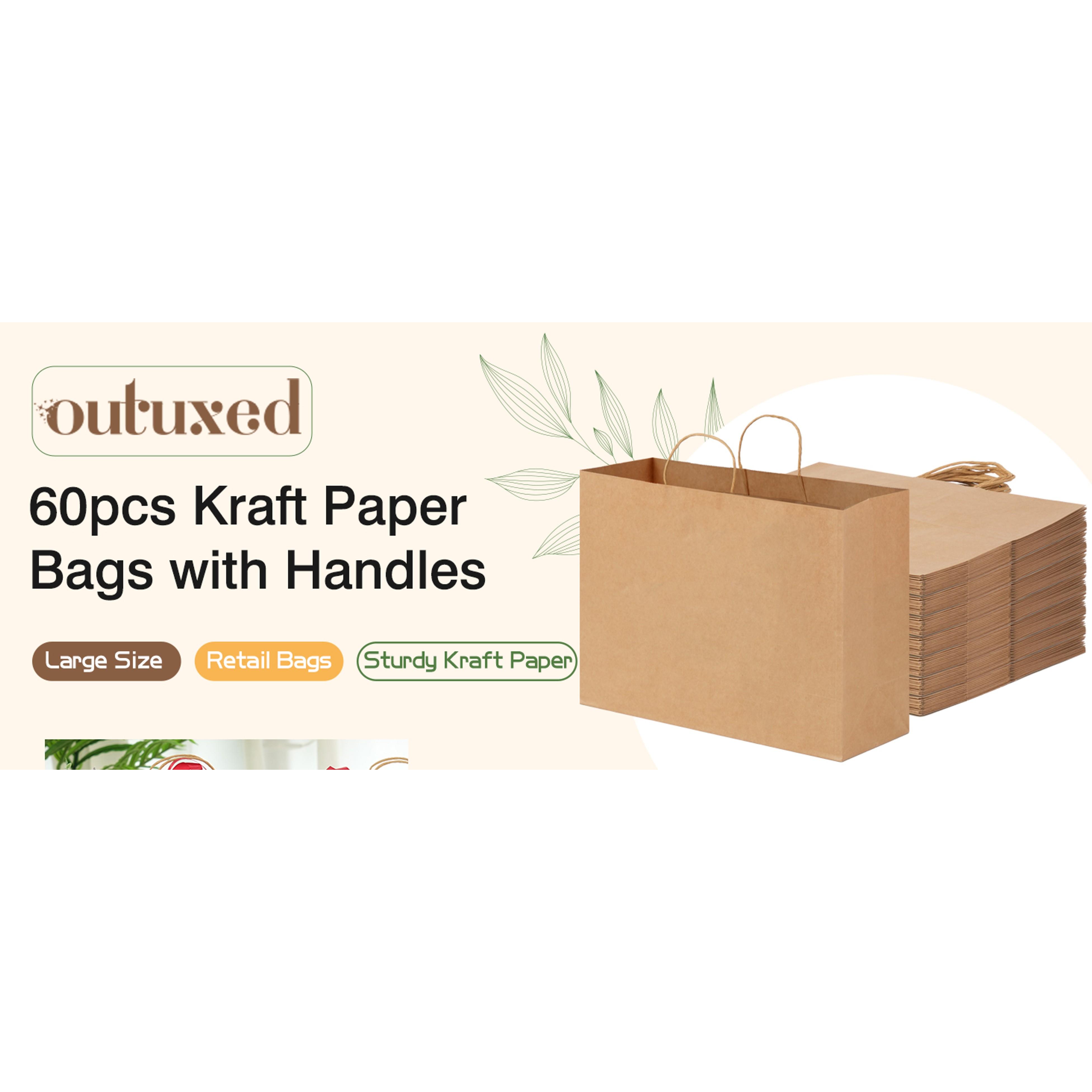 60pcs 16x6x12 Inch Large Kraft Paper Bags with Handles, Brown Gift Bags for Business Merchandise, Retail Store Use