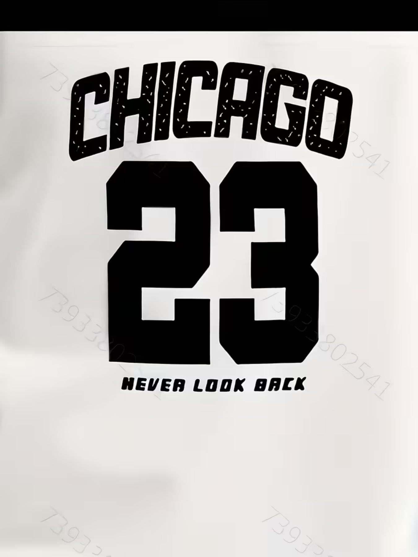 Chicago 23 Print Men's Casual Round Neck T-Shirt, Polyester Knit Fabric, Slight Stretch, Regular Fit, Summer Short Sleeve, Daily and Weekend Wear