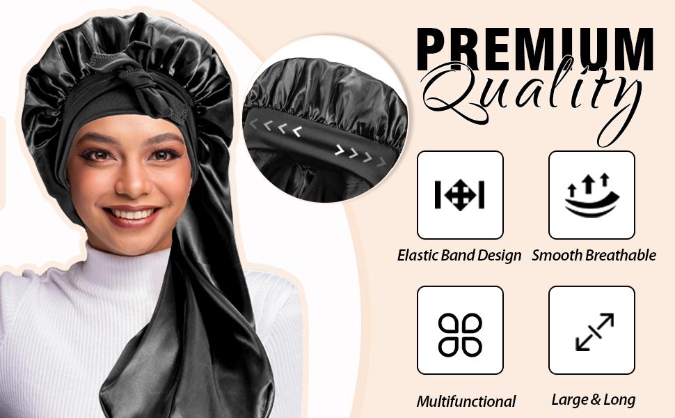 【Spring Glow-Up】2 Count Satin Braid Bonnet for Women - Large Silk Sleep Cap with Stretchy Tie Band for Braids Soft Haircare Elastic Heatless Winter‘s giftforher