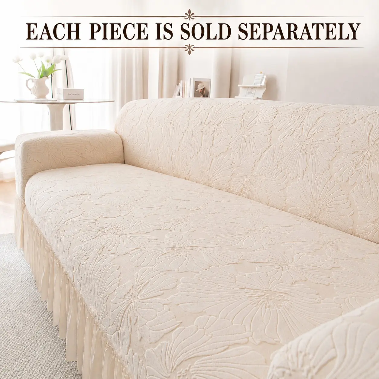 1pc Embroidered Sofa Full Cover, Luxury Home Sofa Protector, All-Season Pet-Friendly, Contemporary Style, Reusable Dust Cover