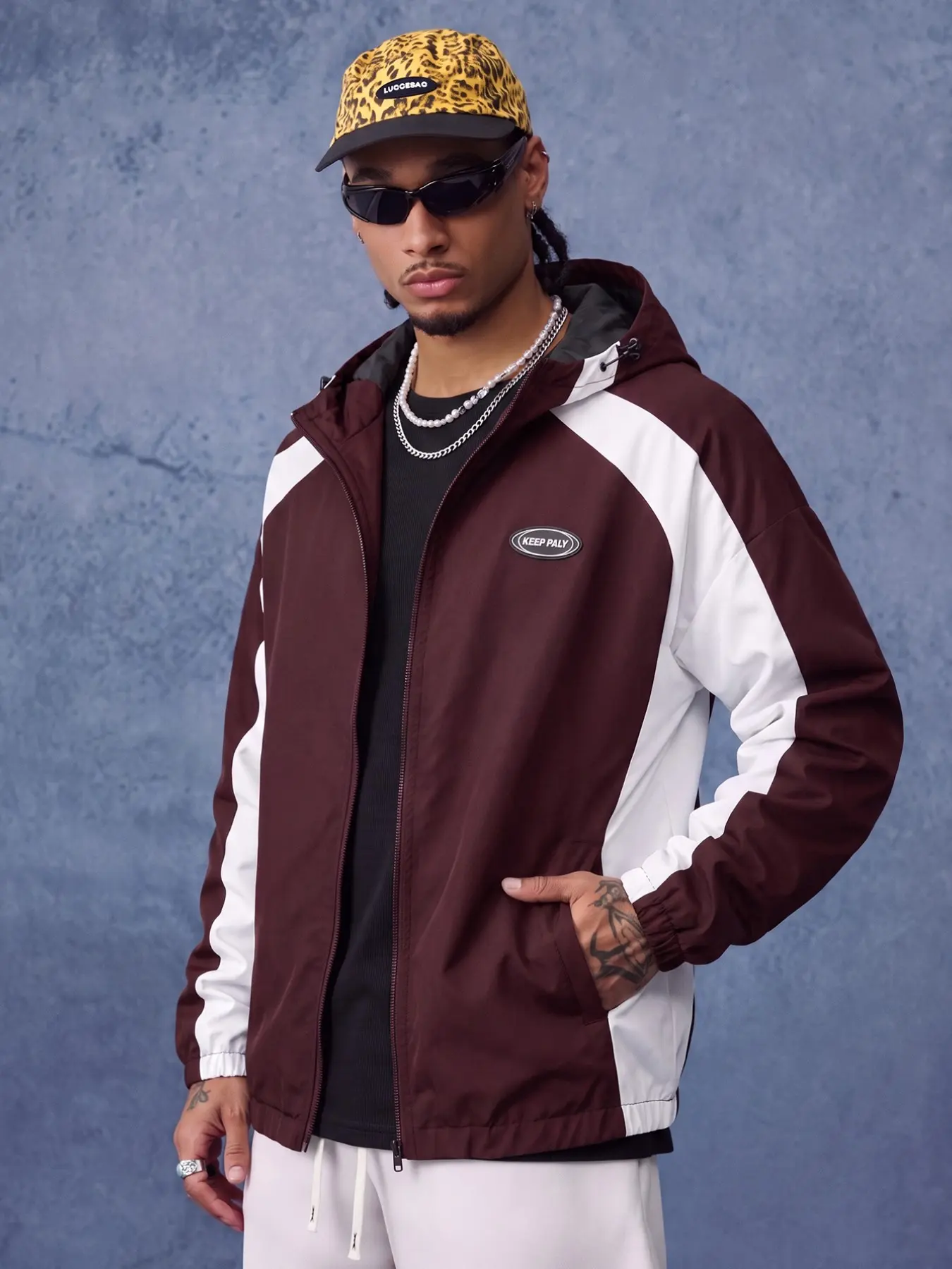 Men's Patchwork Hoodie Jacket, Long Sleeve Fitted Design, Casual Outdoor Sportswear, All Seasons Wear, Pull-On Closure, Outdoor Everyday Wear