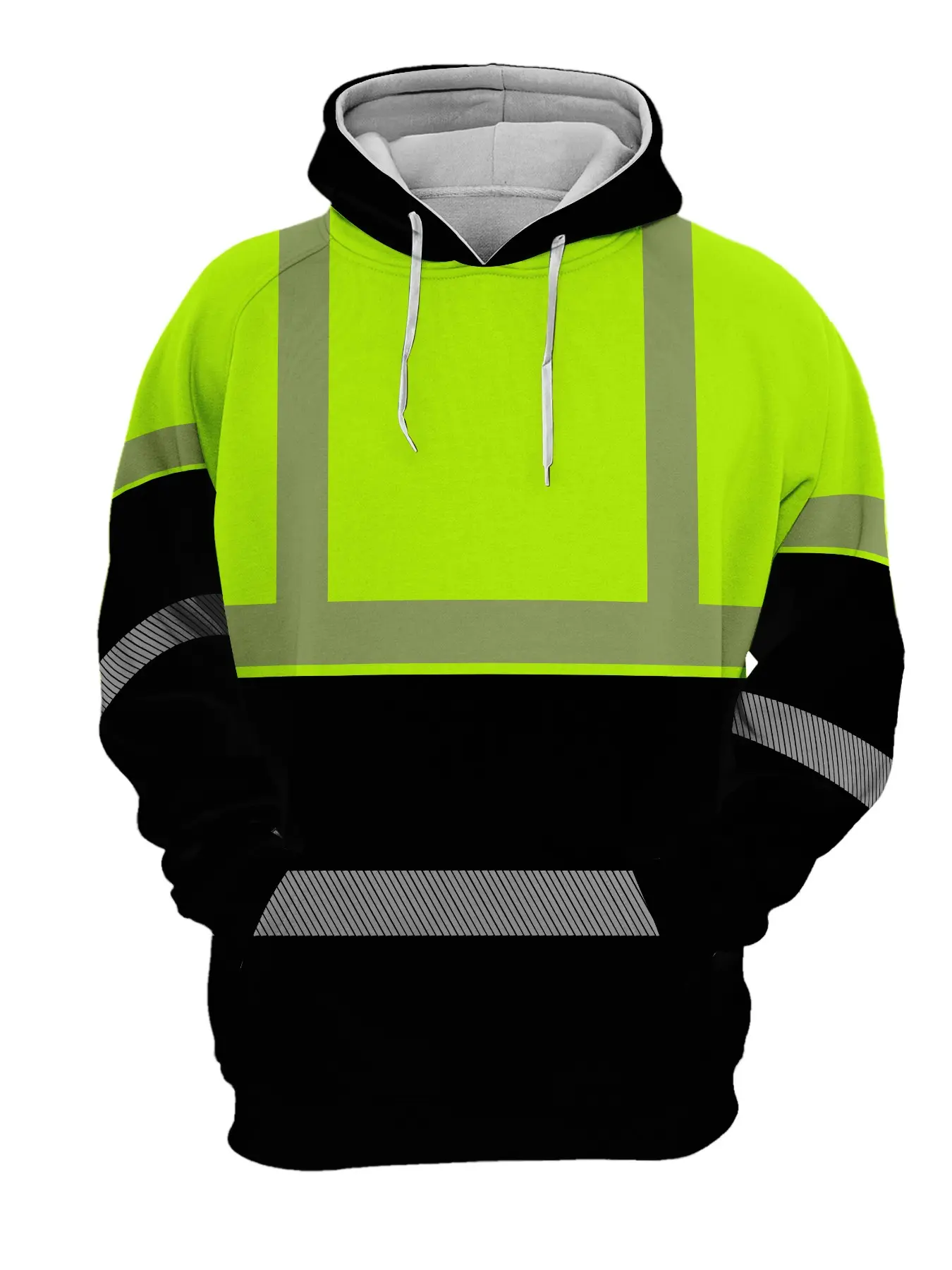 Creative Reflective Safety Warning Hoodie, Fluorescent Long Sleeve, Casual Fitted All over Print, Fall & Winter Fashion Top