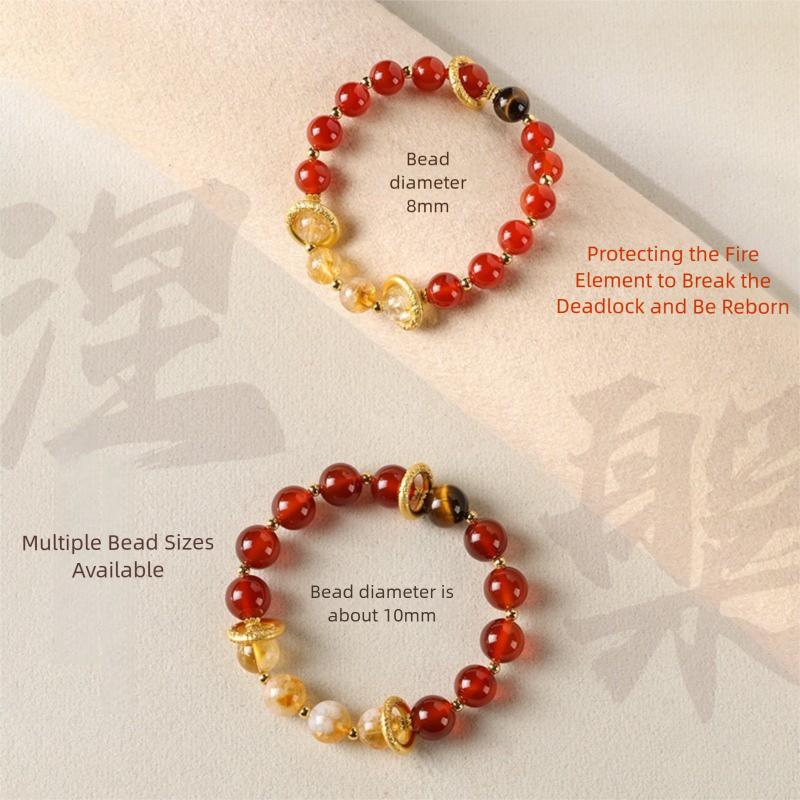 [Fortune Turner] crystal bracelet, red agate yellow citrine tiger eye, unisex, daily wear gift, natural stone gold sand ring, good luck peace success symbol