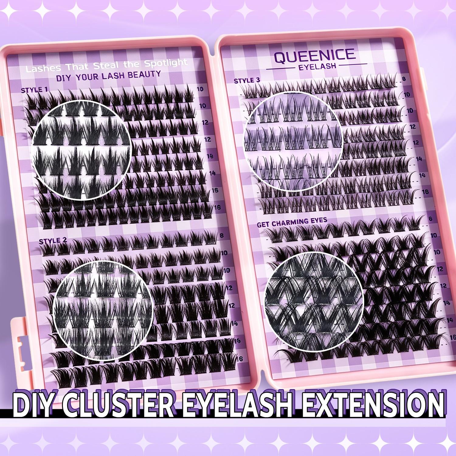 392pcs Individual Lash Clusters EyelashExtension Kit with Glue Tweezers RemoverCream CC Curl Mixed 8-16mm LargeCapacity Home DIY Beginners Friendly