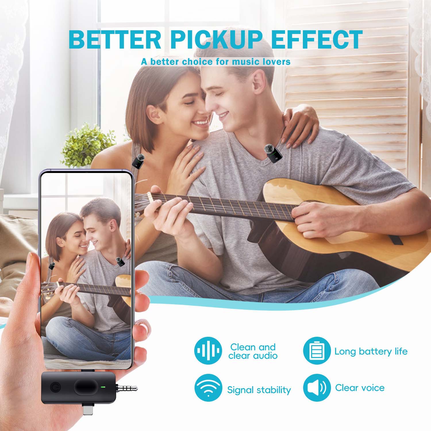 Wireless Lavalier Mini Microphone for iPhone, Android, Active Noise Cancellation, Magnetic Lapel Microphone for TikTok,  Video Vlog, Interviews, Live Streaming