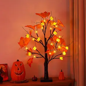 24 LED Halloween Tree Light Maple Leaf Pumpkin Design, Led Lantern, Indoor Home Party Holiday Decoration, Perfect for Halloween Decorations